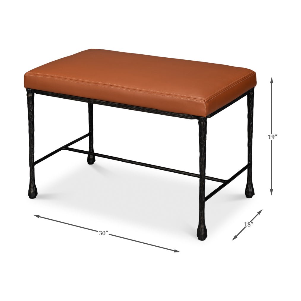 Leather and Iron Rustic Small Bench - English Georgian America
