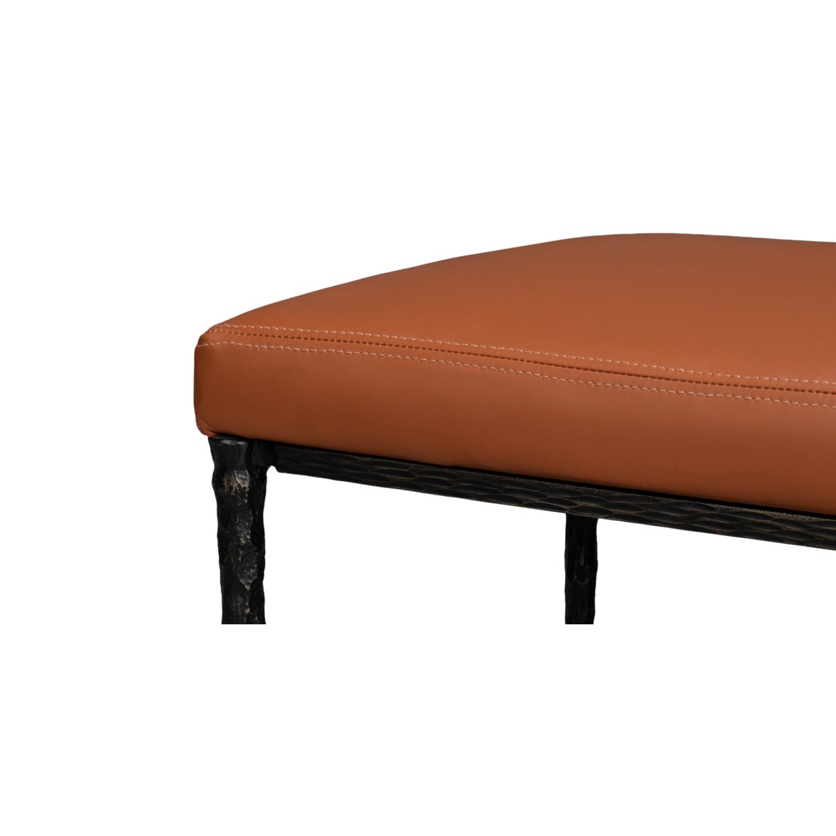 Leather and Iron Rustic Small Bench - English Georgian America