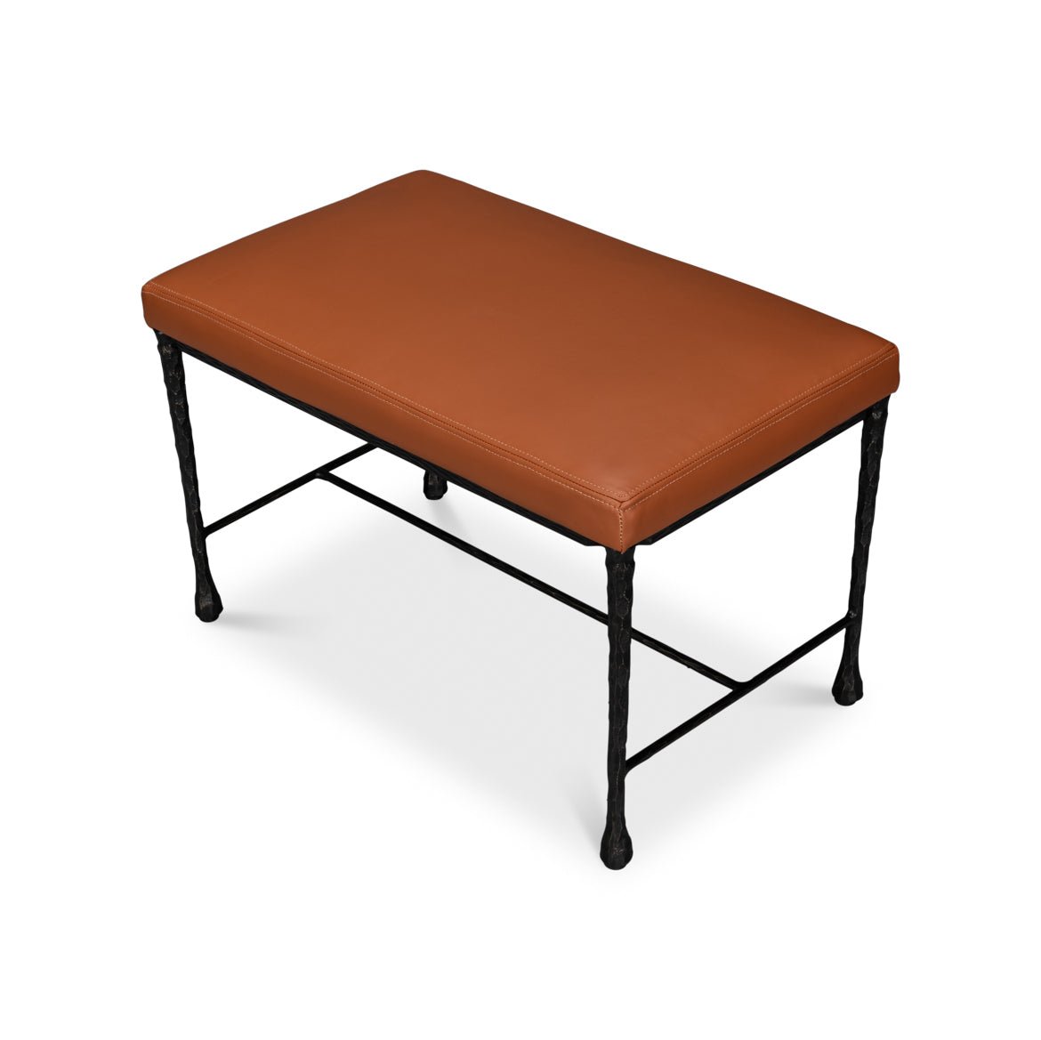 Leather and Iron Rustic Small Bench - English Georgian America