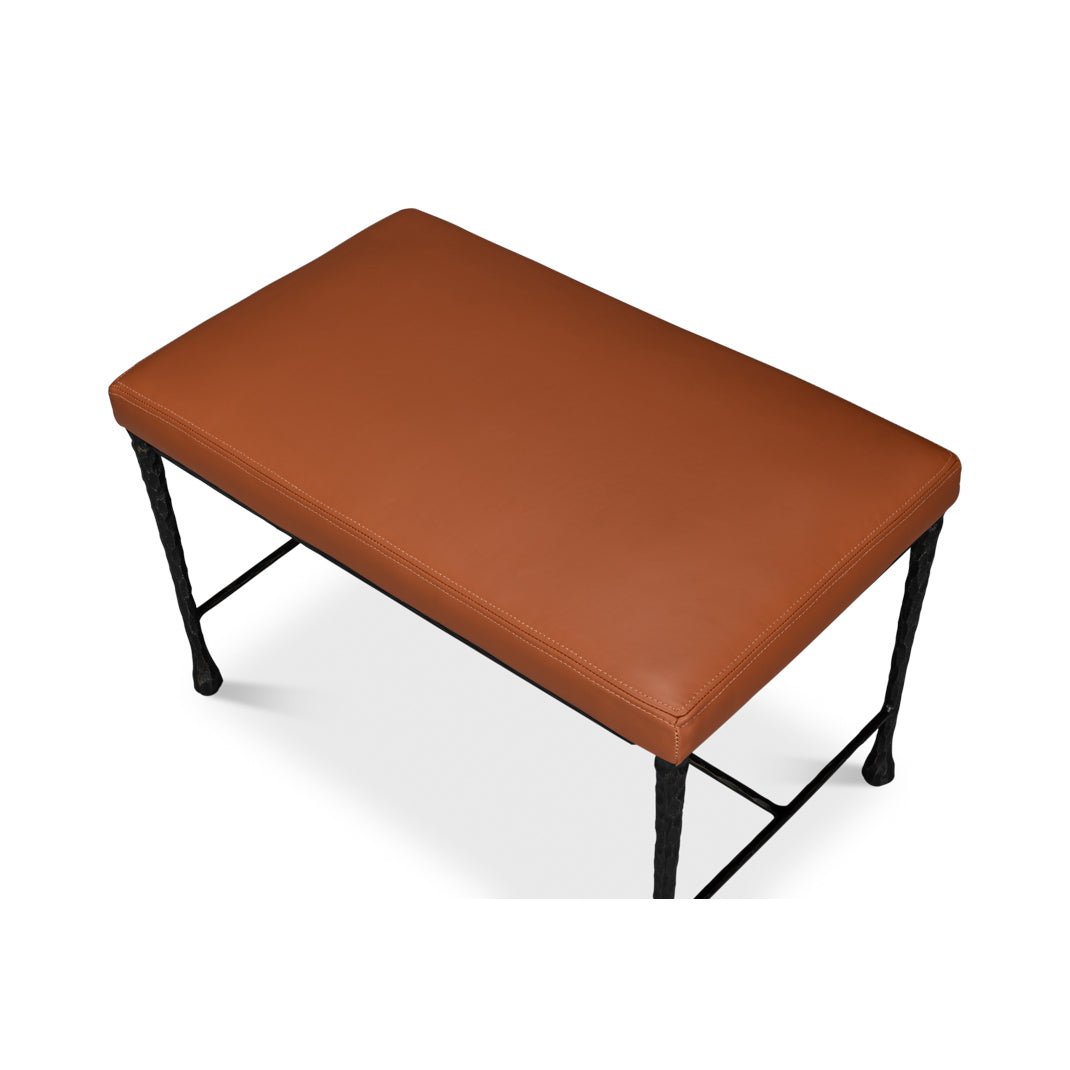 Leather and Iron Rustic Small Bench - English Georgian America