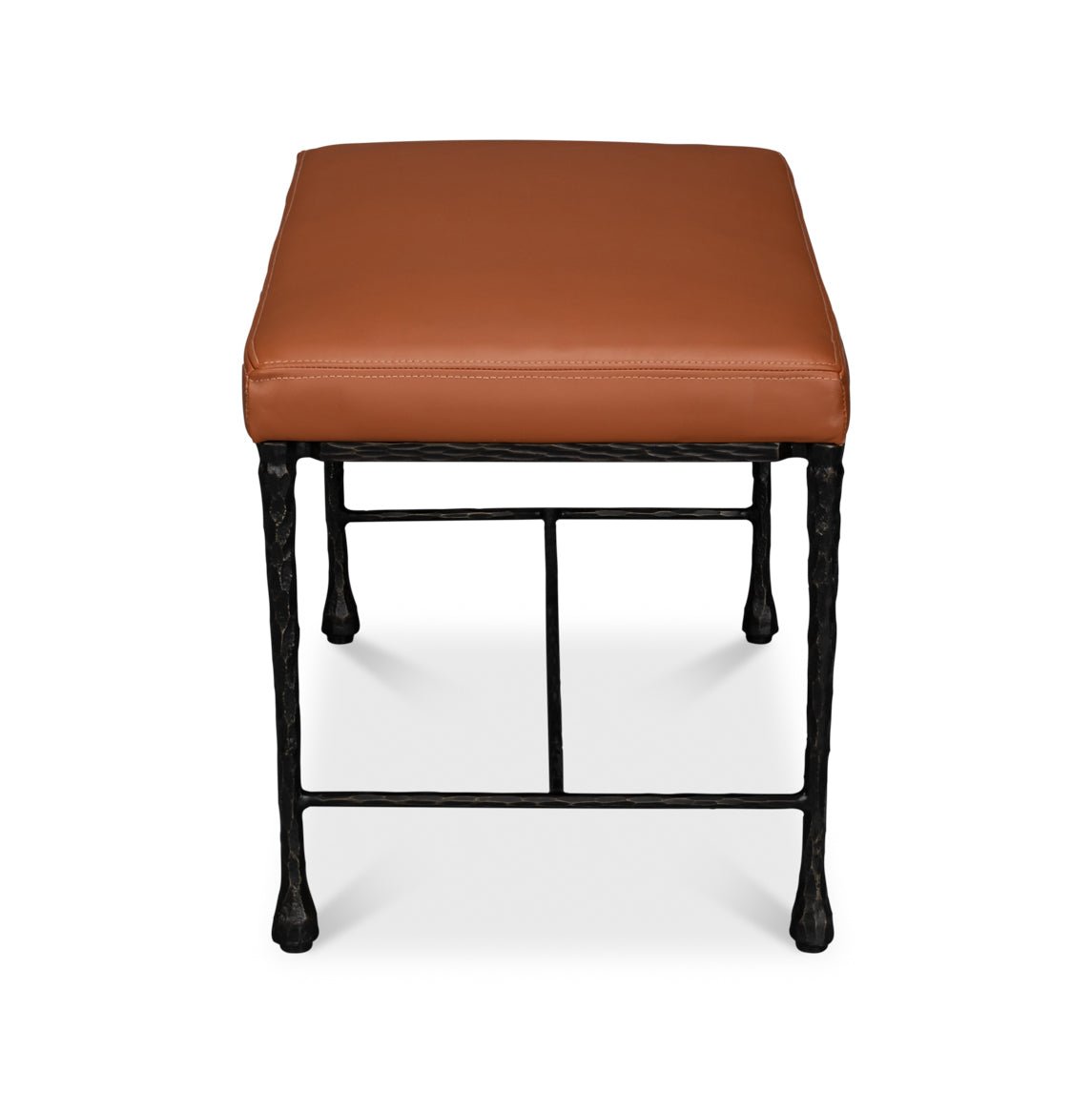 Leather and Iron Rustic Small Bench - English Georgian America