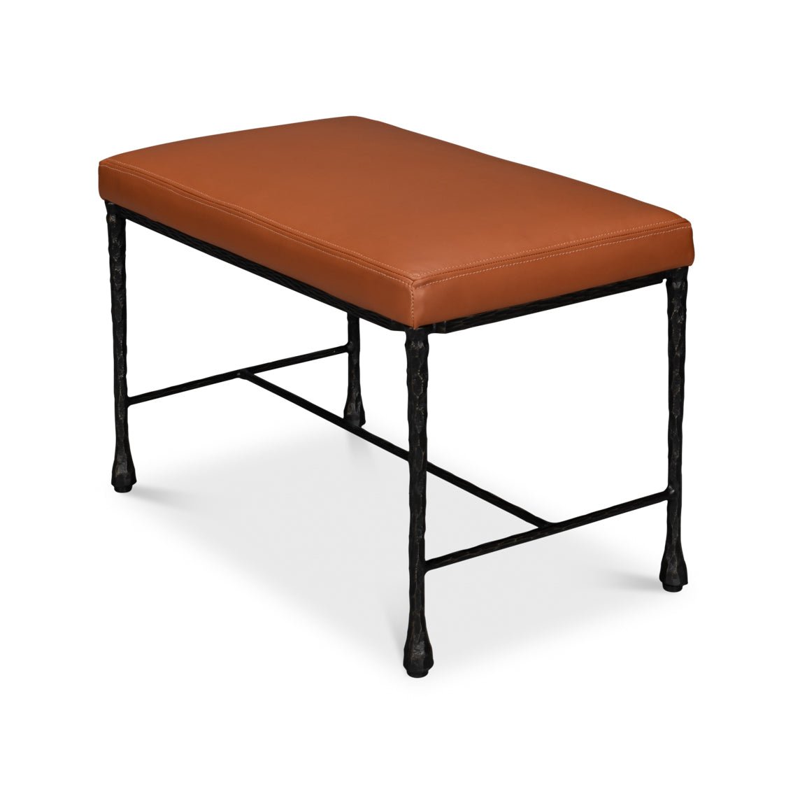 Leather and Iron Rustic Small Bench - English Georgian America