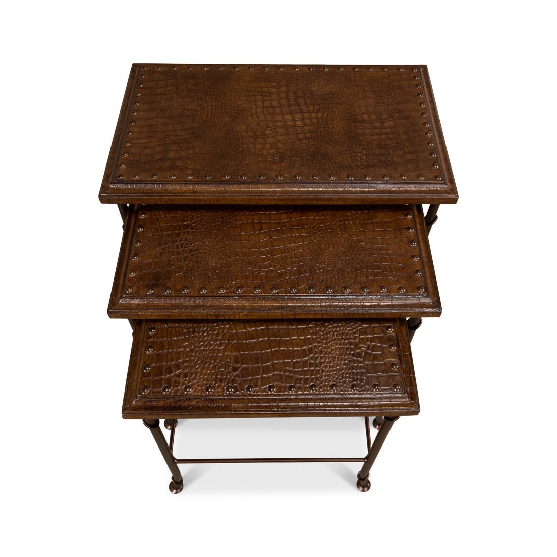 Leather Top Nest of Tables - English Georgian America