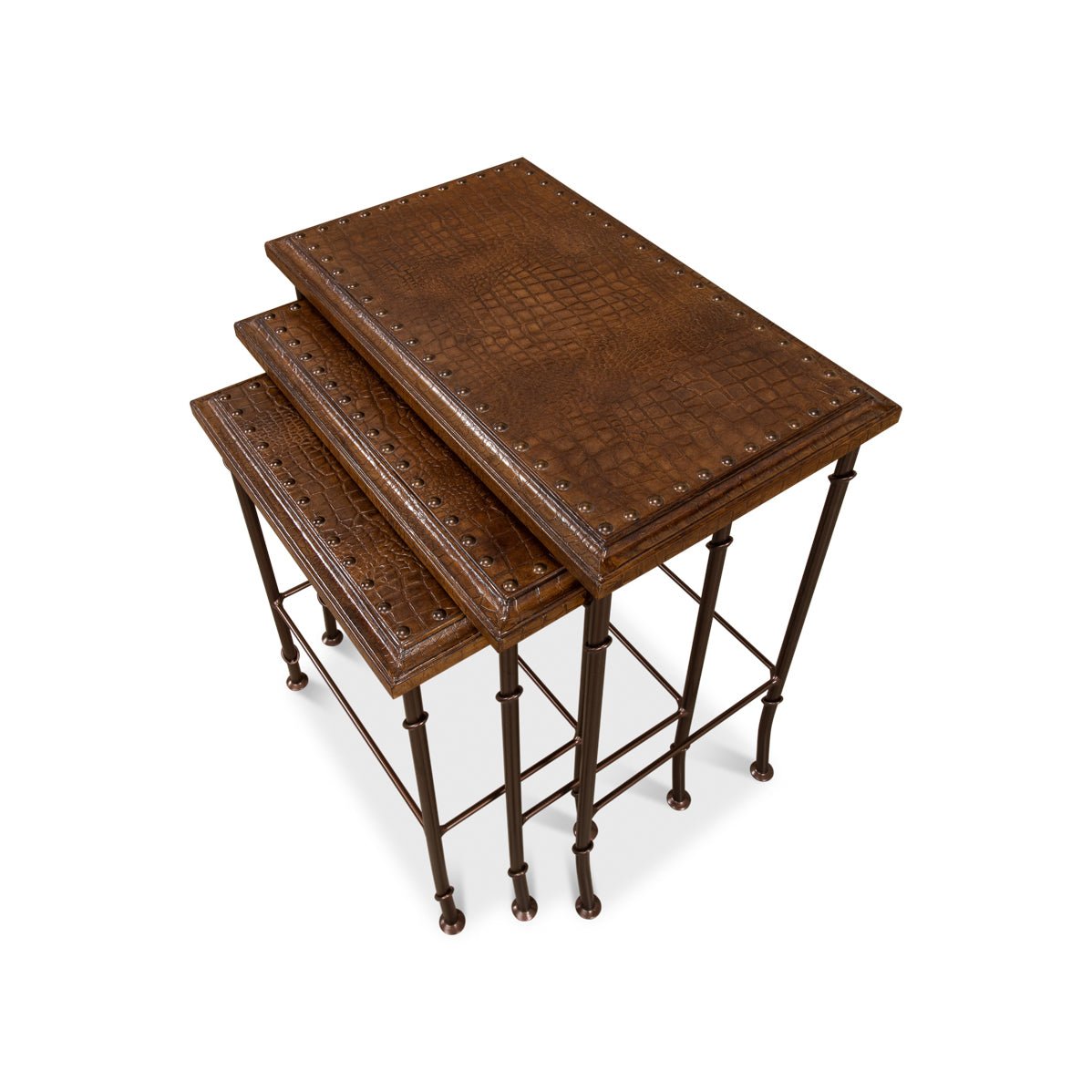Leather Top Nest of Tables - English Georgian America