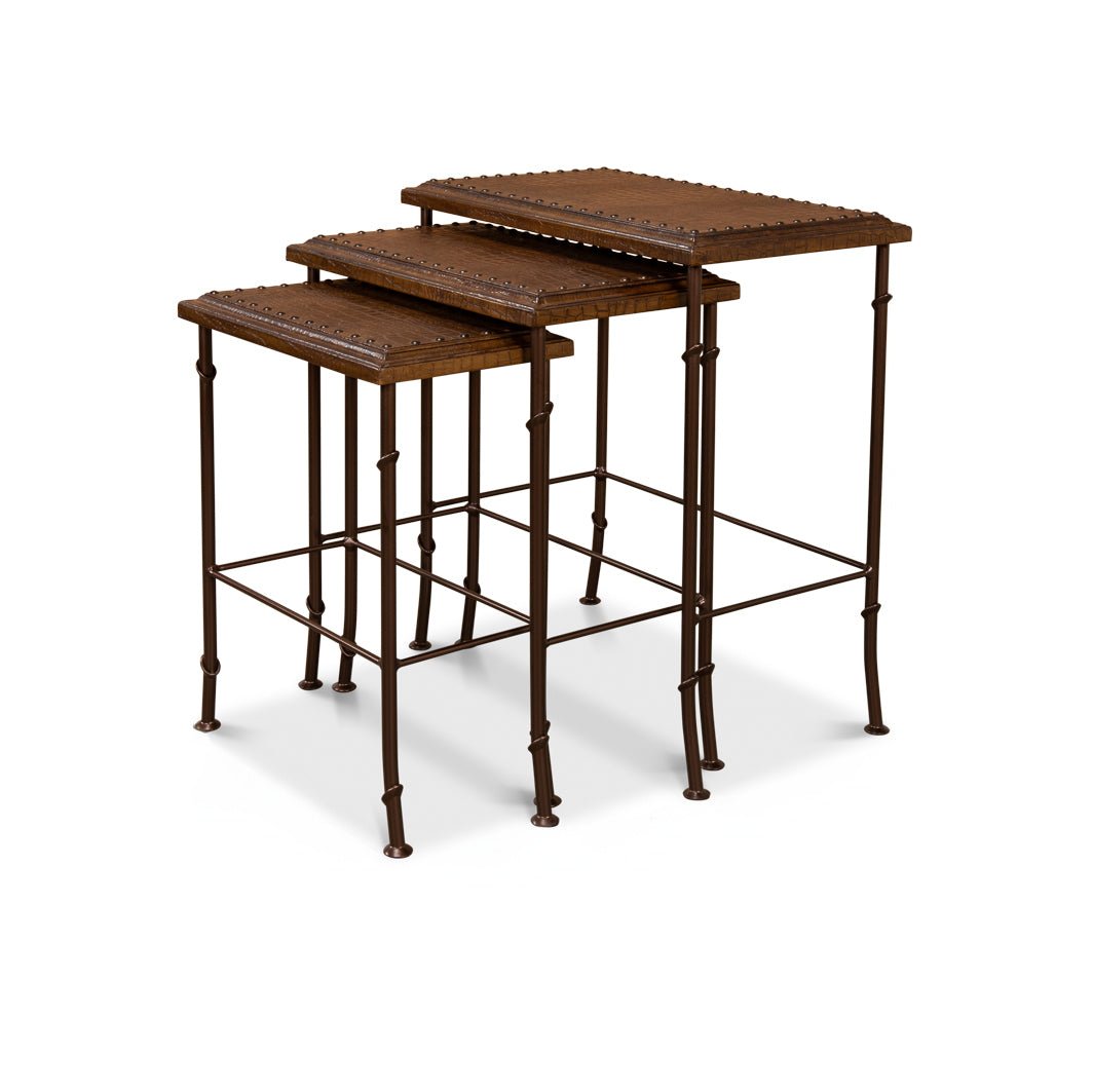 Leather Top Nest of Tables - English Georgian America