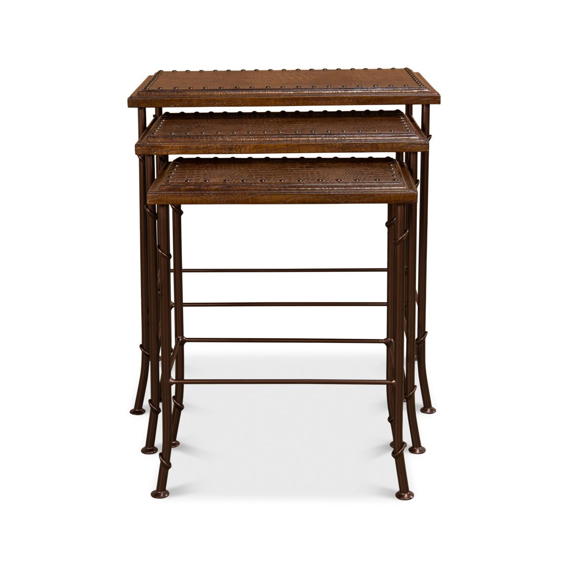 Leather Top Nest of Tables - English Georgian America