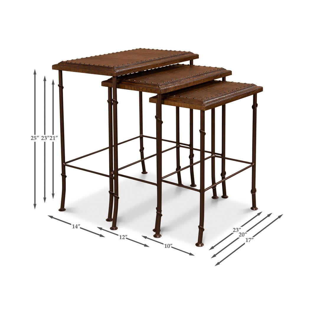 Leather Top Nest of Tables - English Georgian America