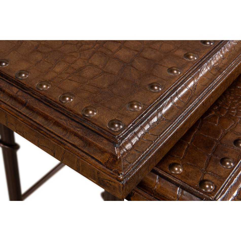 Leather Top Nest of Tables - English Georgian America