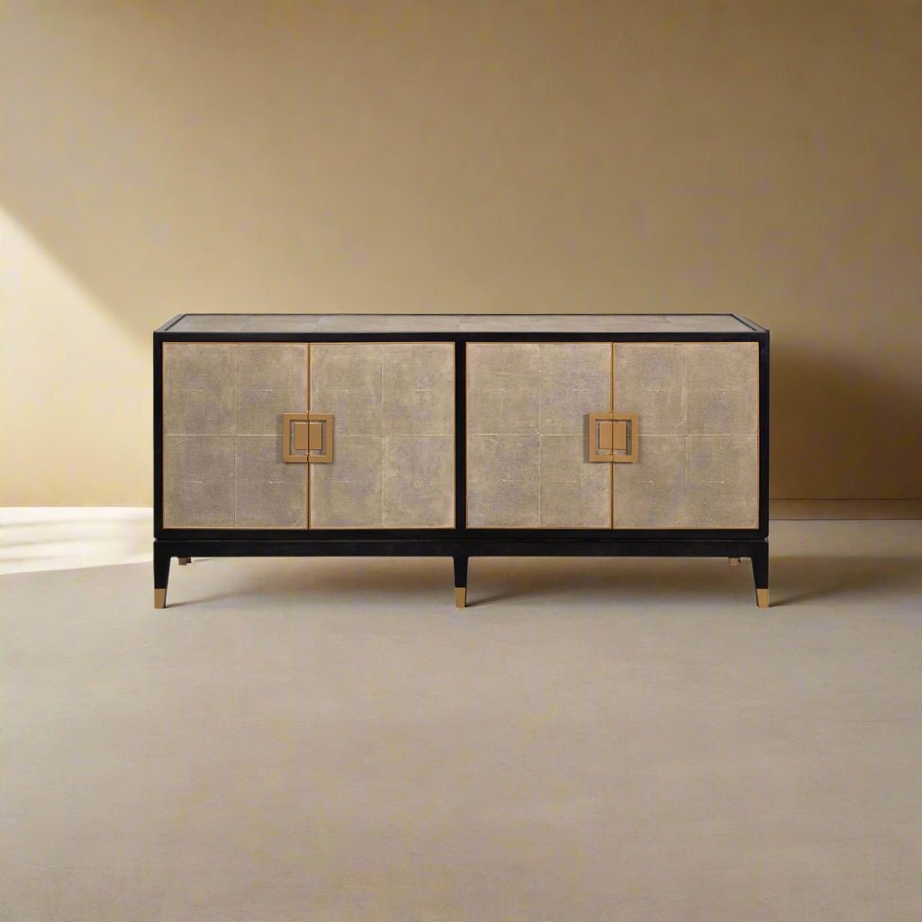 Leather Wrapped Midcentury Modern Credenza - English Georgian America