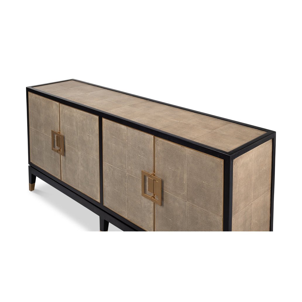 Leather Wrapped Midcentury Modern Credenza - English Georgian America