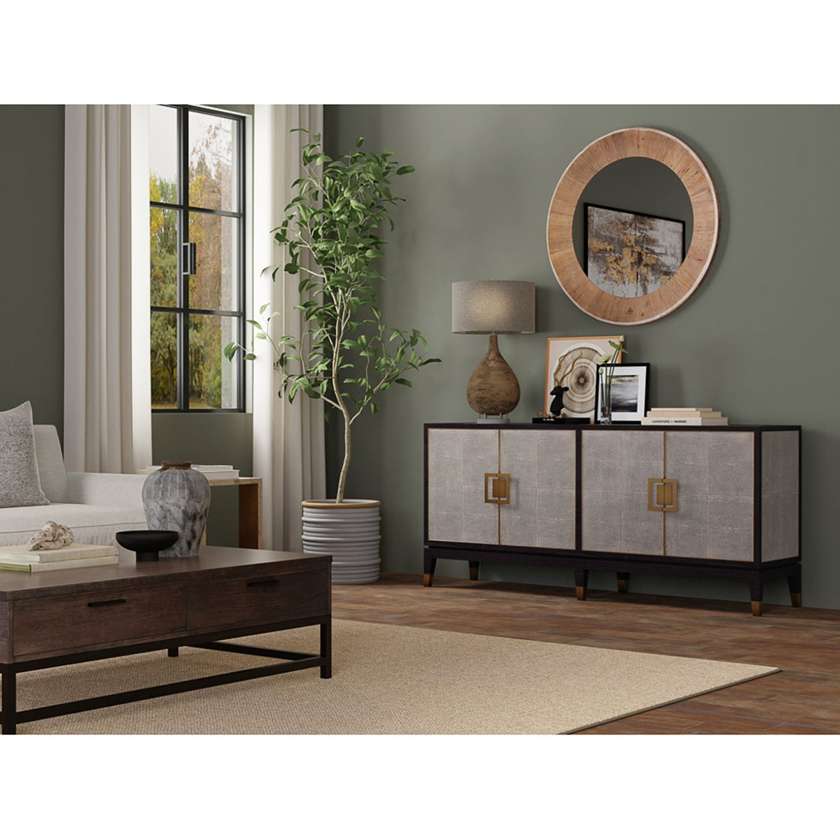 Leather Wrapped Midcentury Modern Credenza - English Georgian America