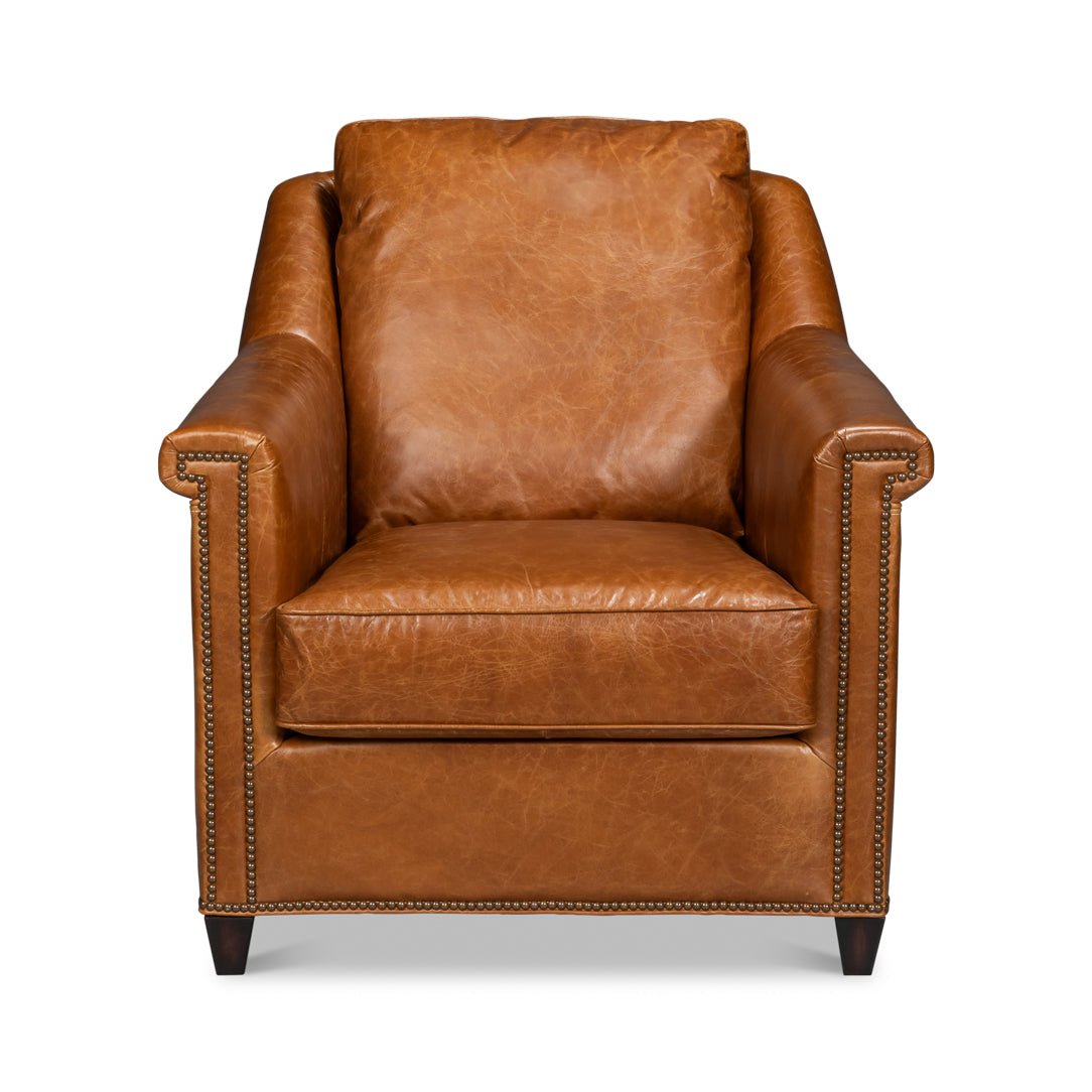 Light Brown Leather Accent Chair - English Georgian America