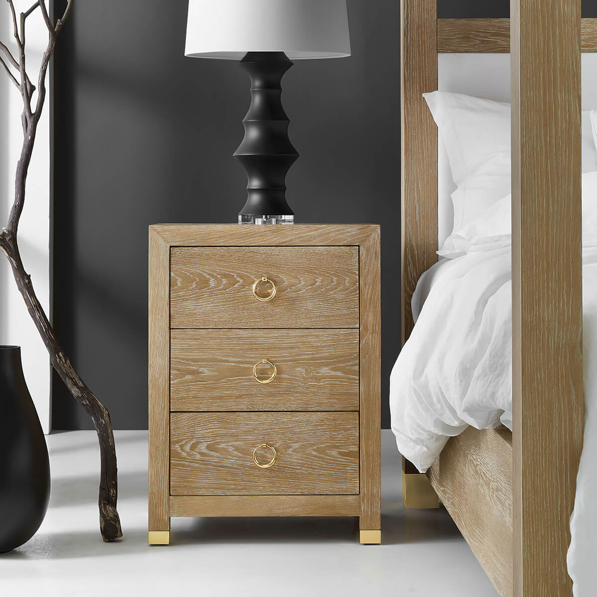 Light Oak Modern Bedside Chest - English Georgian America