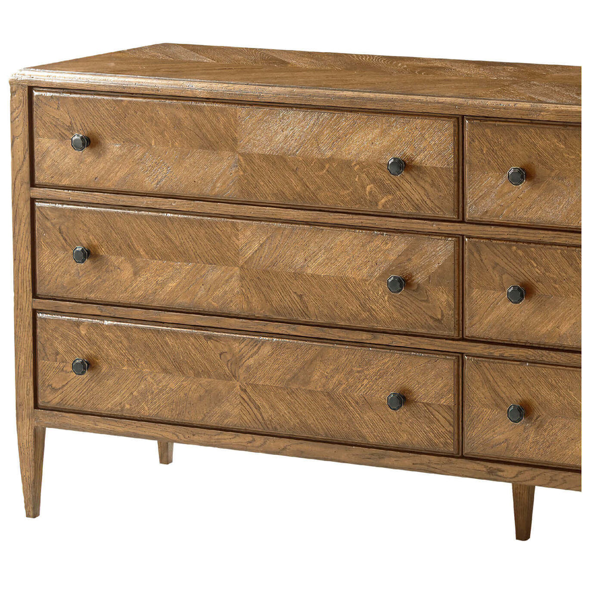 Light Oak Parquetry Six Drawer Dresser - English Georgian America
