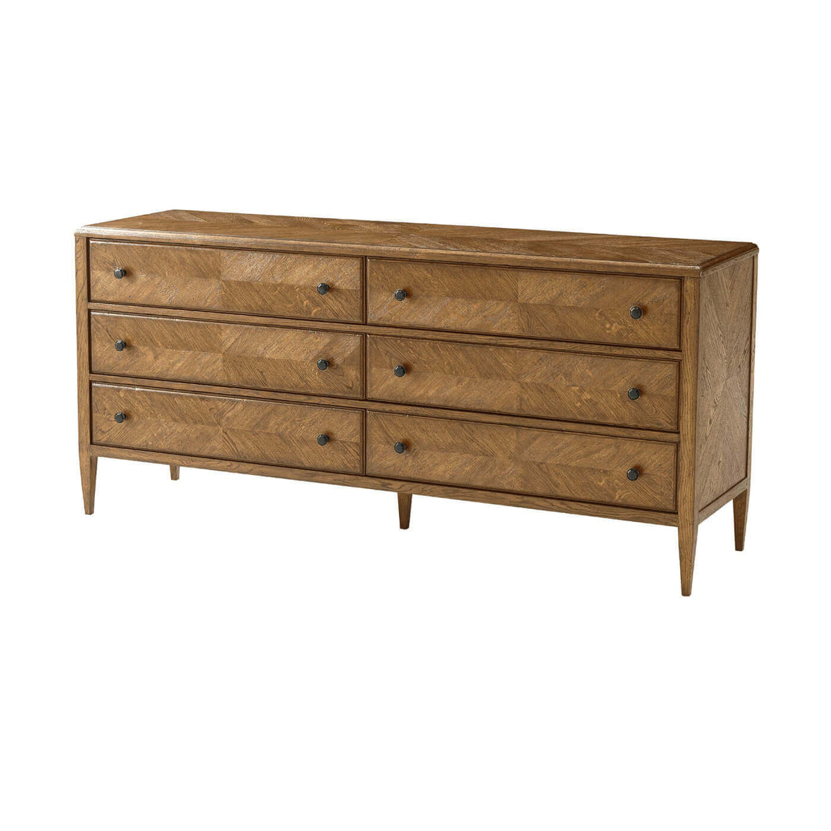Light Oak Parquetry Six Drawer Dresser - English Georgian America