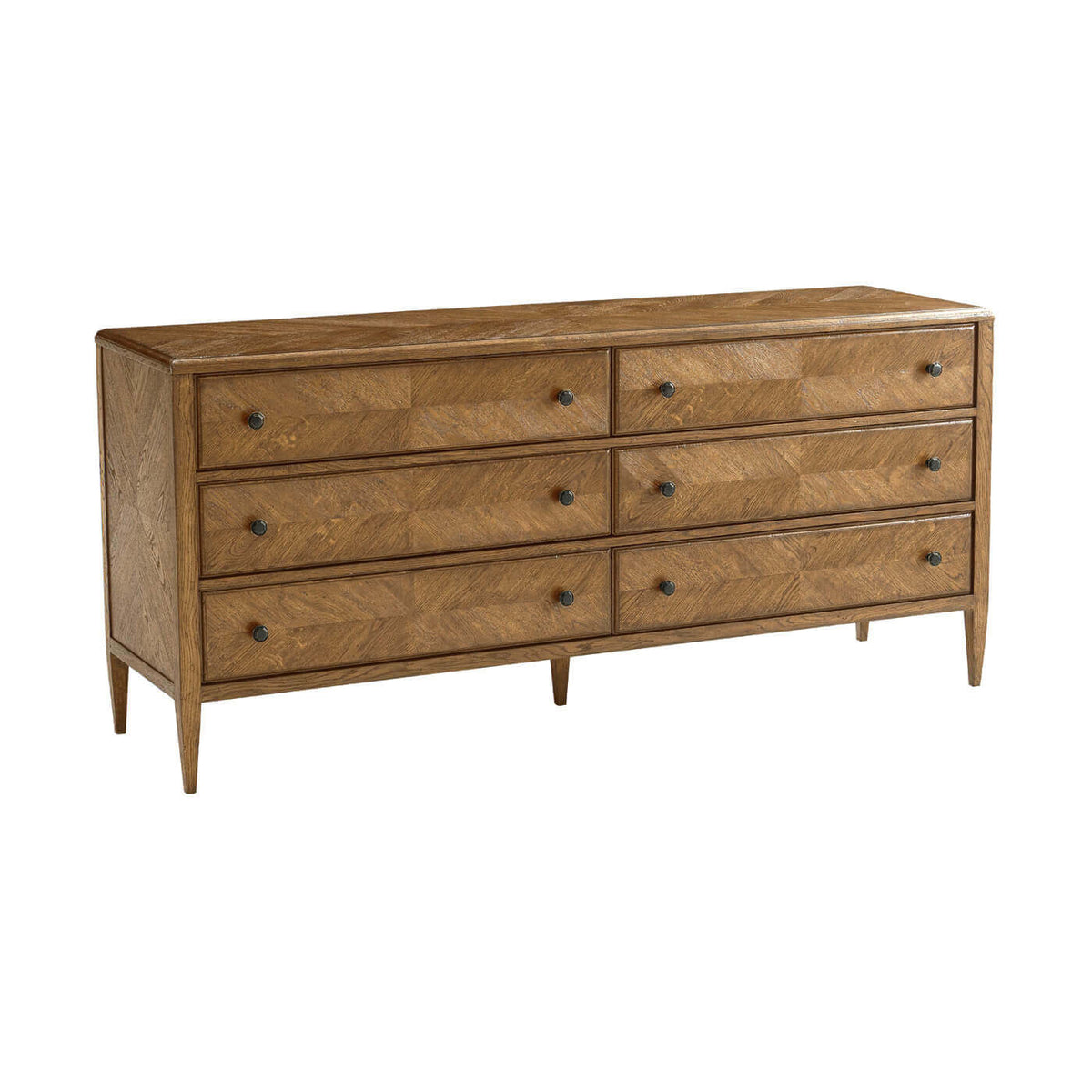 Light Oak Parquetry Six Drawer Dresser - English Georgian America