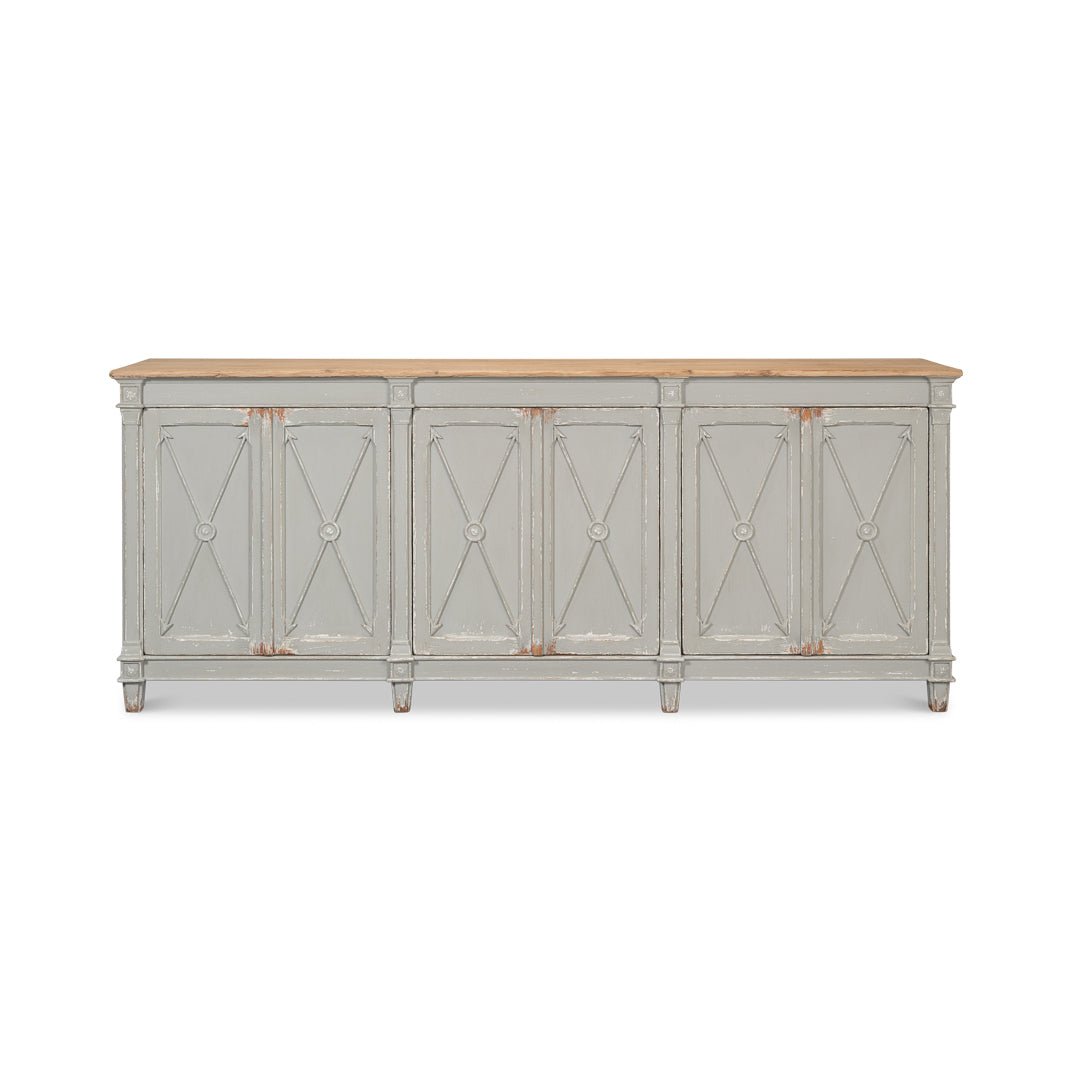 Long Directoire Style Antiqued Gray Buffet - English Georgian America