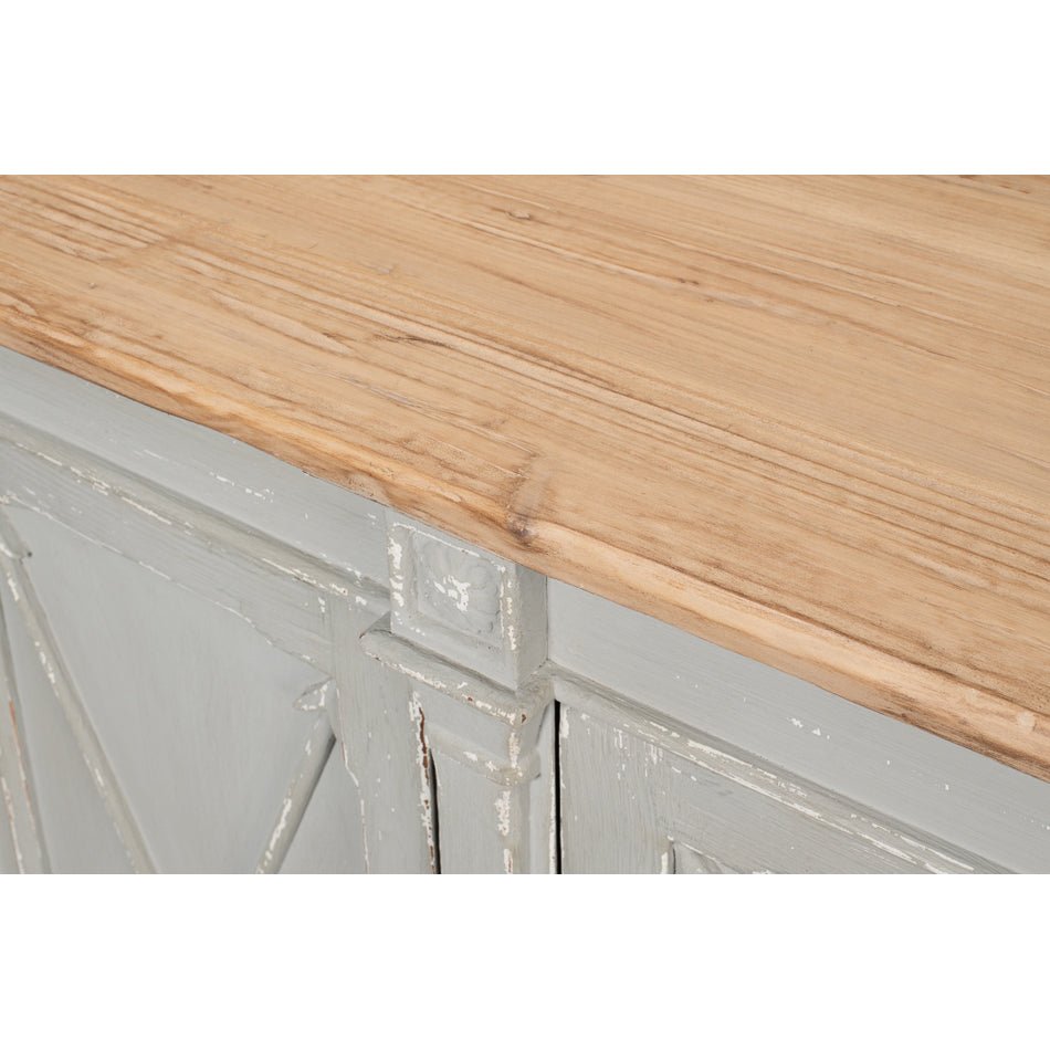 Long Directoire Style Antiqued Gray Buffet - English Georgian America