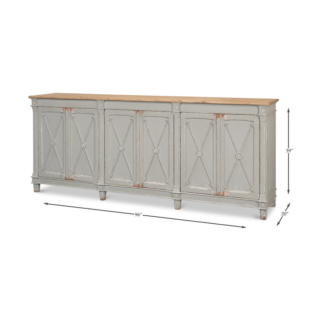 Long Directoire Style Antiqued Gray Buffet - English Georgian America