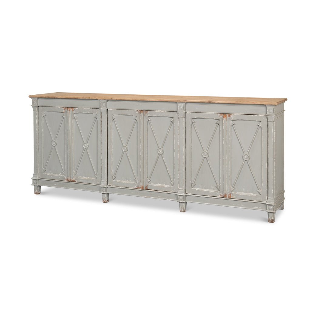 Long Directoire Style Antiqued Gray Buffet - English Georgian America