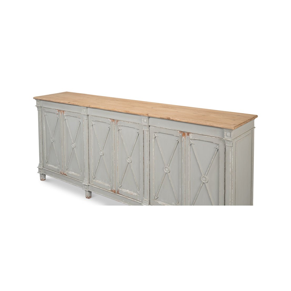 Long Directoire Style Antiqued Gray Buffet - English Georgian America