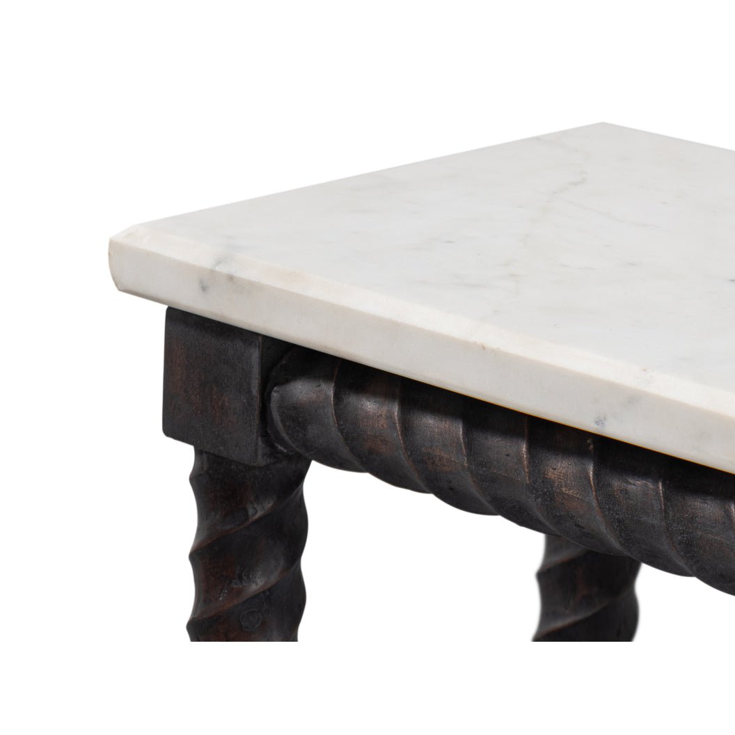 Long Marble Top Console with Barley Twist Base - English Georgian America