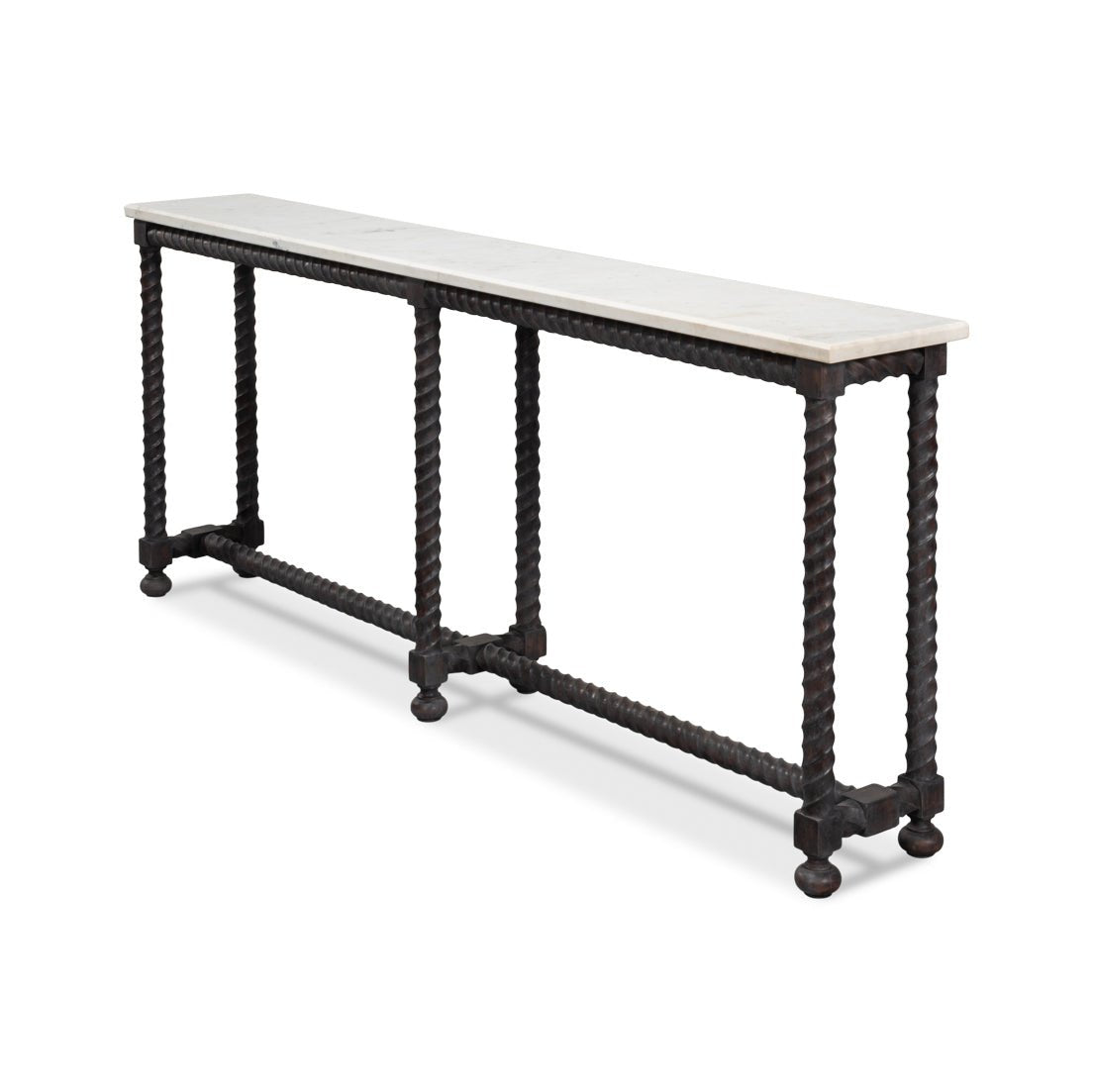 Long Marble Top Console with Barley Twist Base - English Georgian America