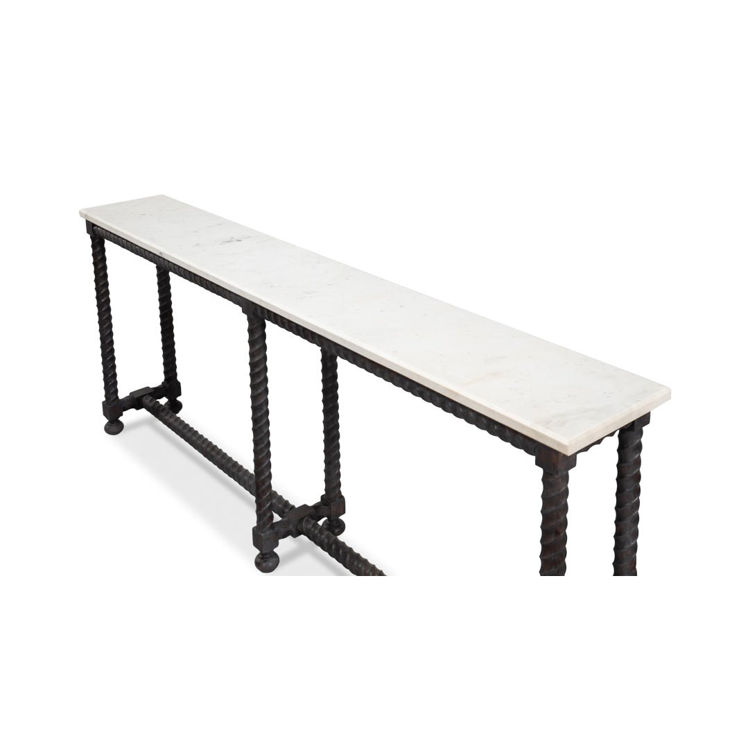 Long Marble Top Console with Barley Twist Base - English Georgian America