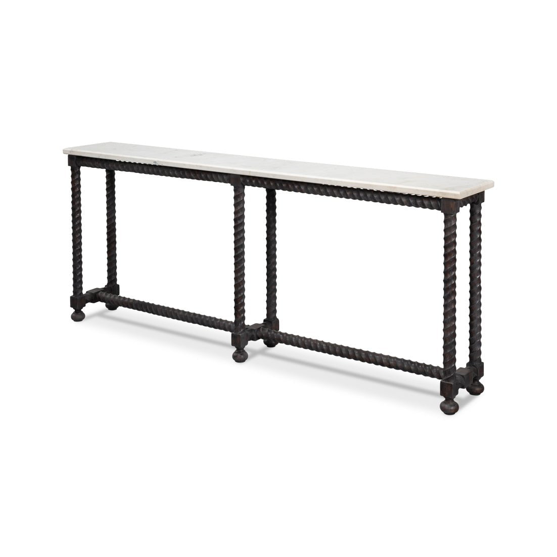 Long Marble Top Console with Barley Twist Base - English Georgian America