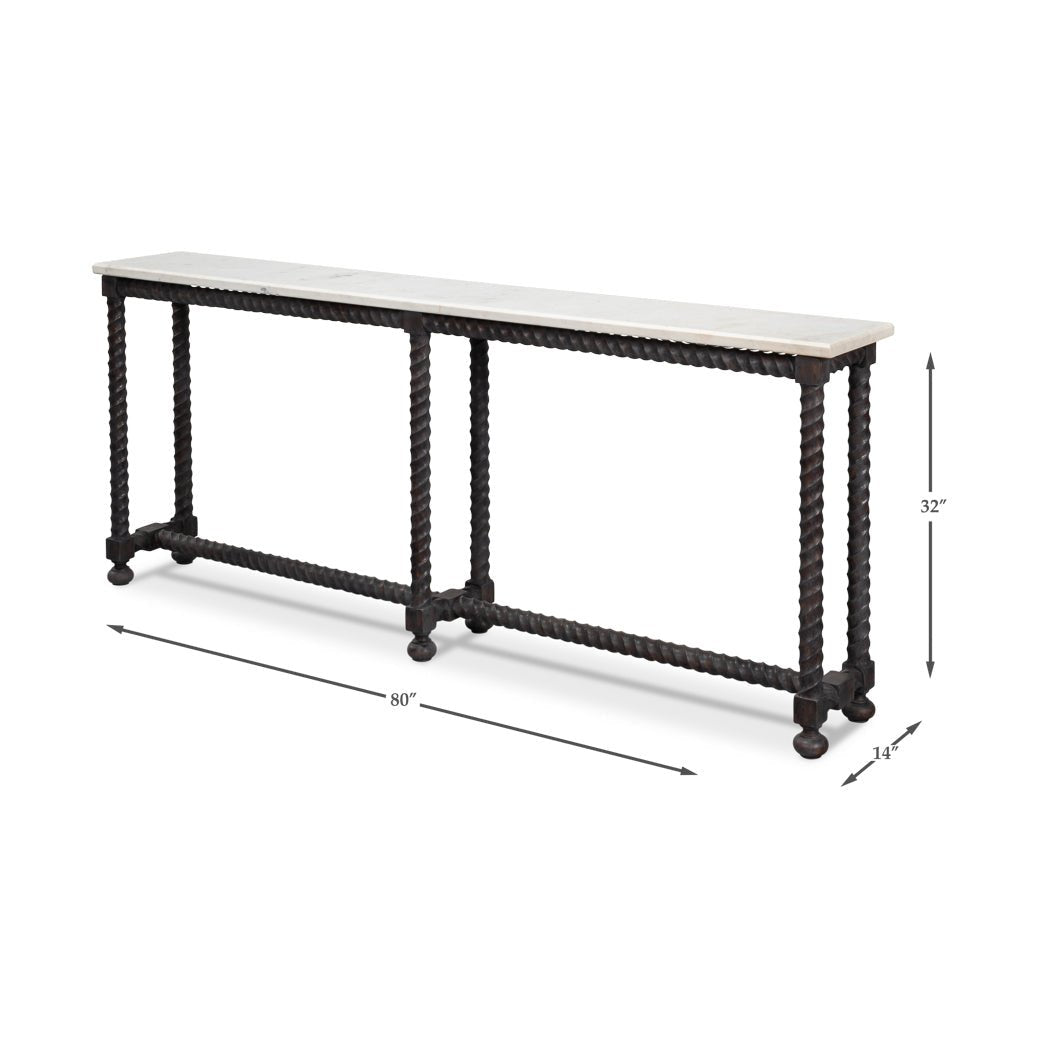 Long Marble Top Console with Barley Twist Base - English Georgian America