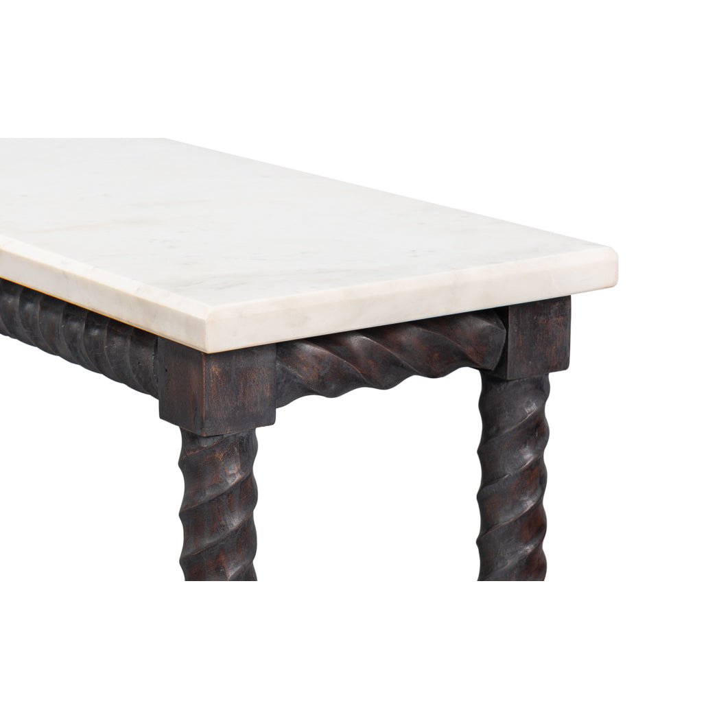 Long Marble Top Console with Barley Twist Base - English Georgian America