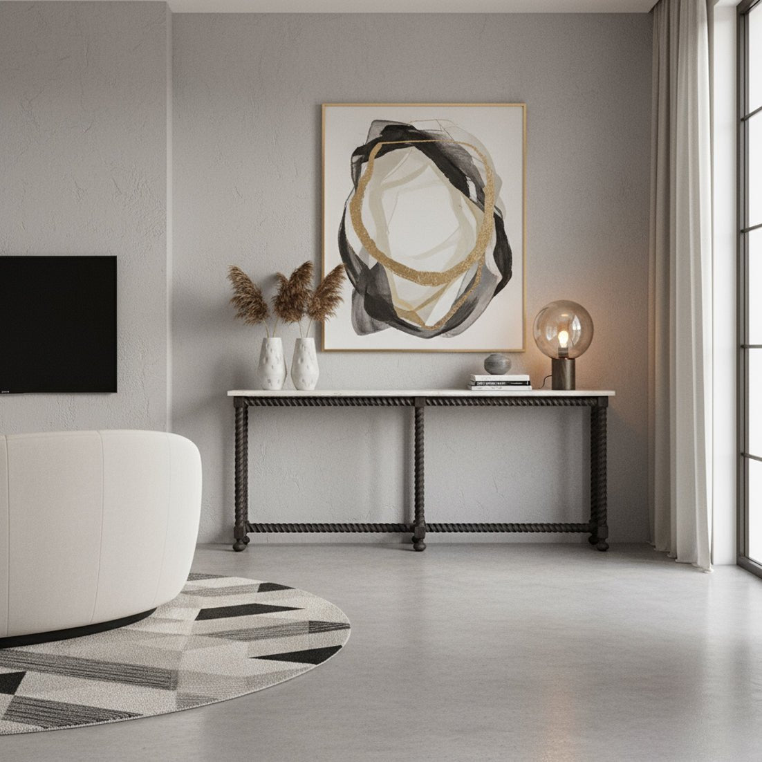 Long Marble Top Console with Barley Twist Base - English Georgian America