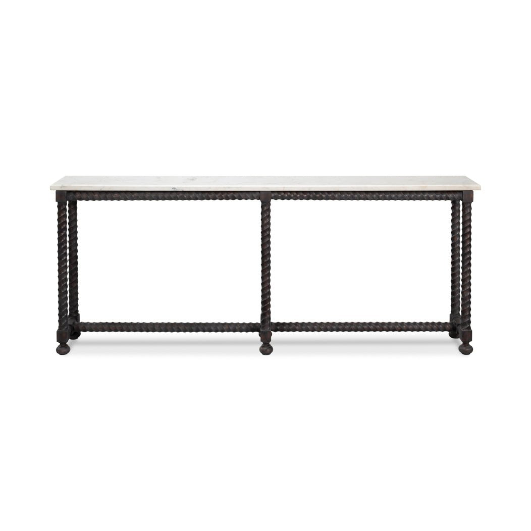 Long Marble Top Console with Barley Twist Base - English Georgian America