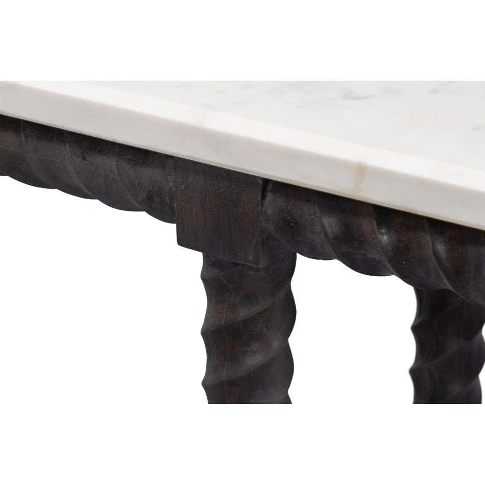 Long Marble Top Console with Barley Twist Base - English Georgian America