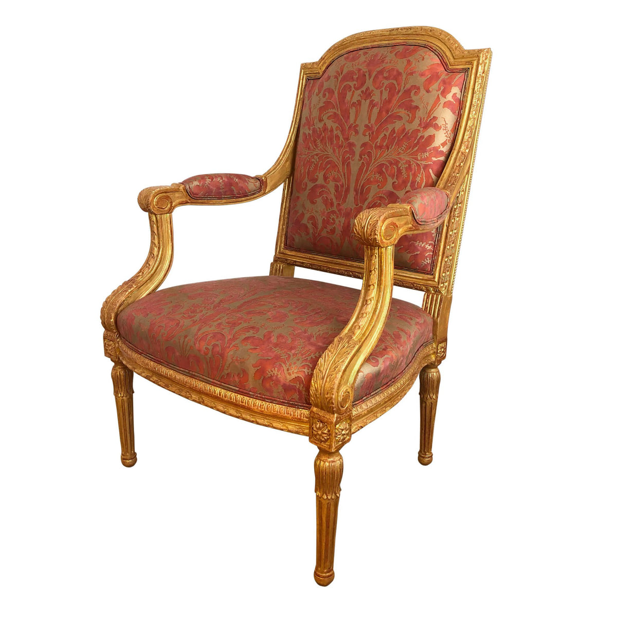 Louis XVI Carved Gitwood Fauteuil a La Reine - English Georgian America
