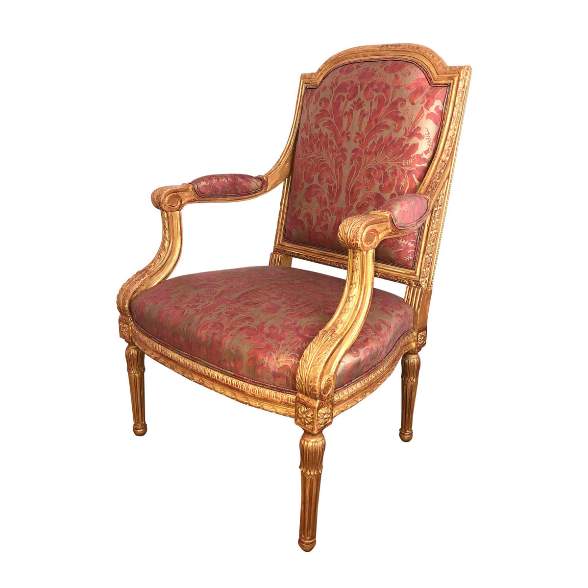 Louis XVI Carved Gitwood Fauteuil a La Reine - English Georgian America