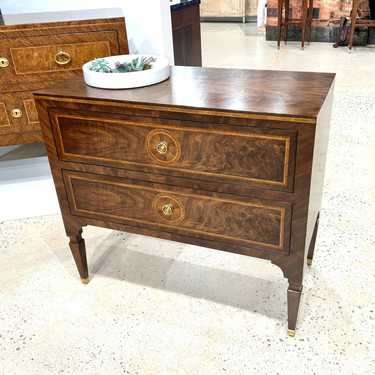 Louis XVI Style Inlaid Bedside Chest - English Georgian America