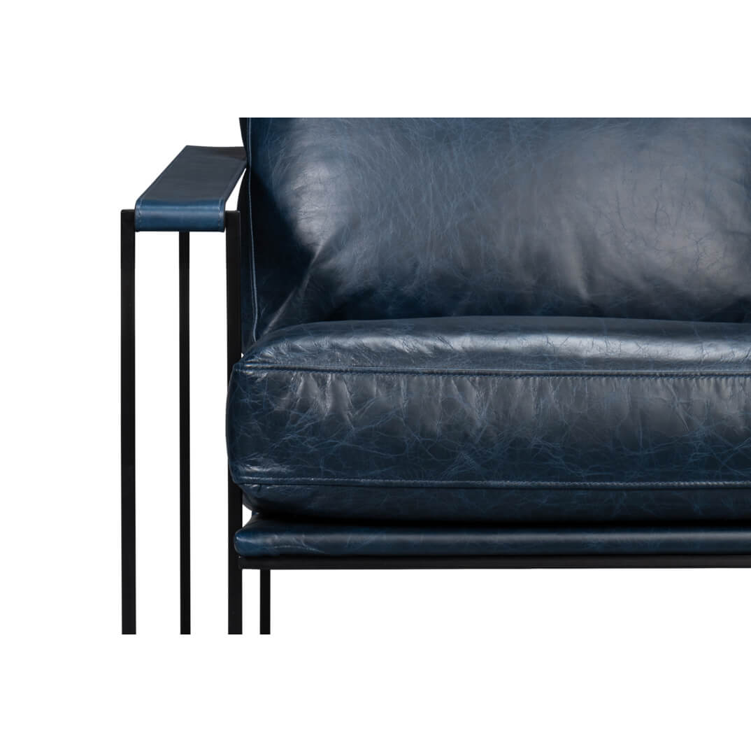 Manhattan Blue Leather Armchair - English Georgian America