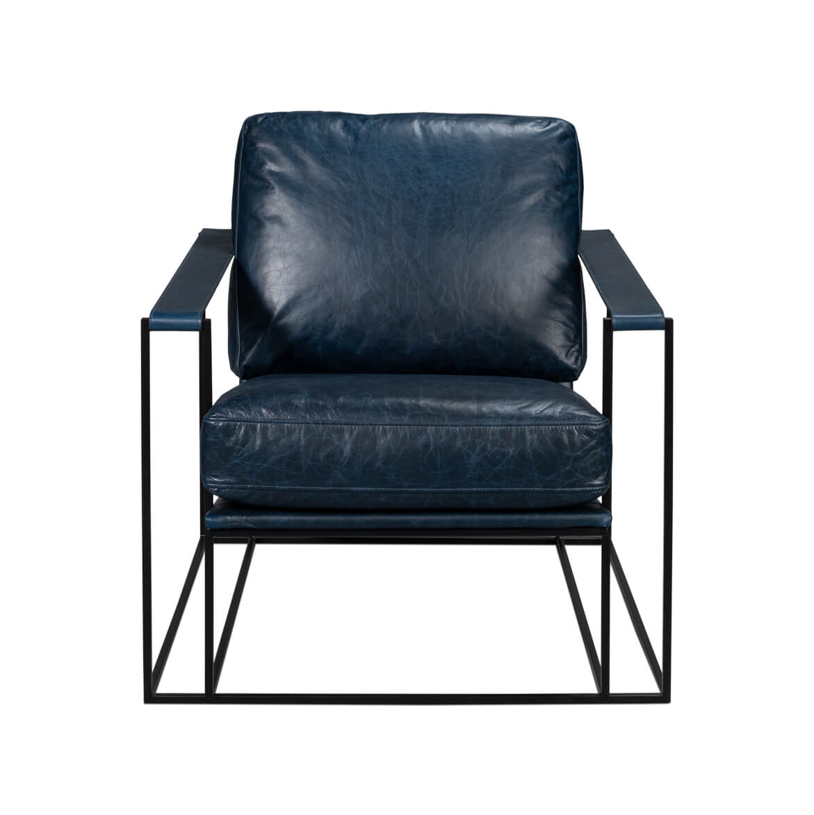 Manhattan Blue Leather Armchair - English Georgian America