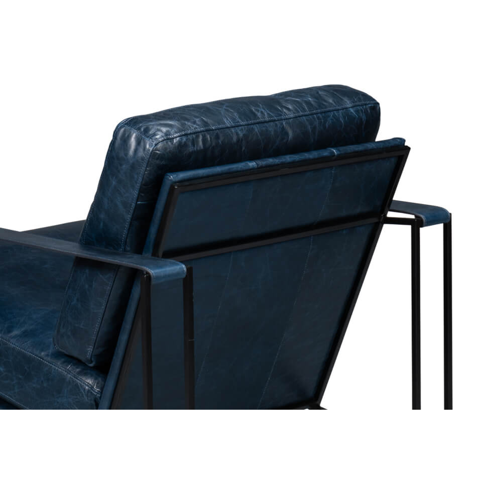 Manhattan Blue Leather Armchair - English Georgian America
