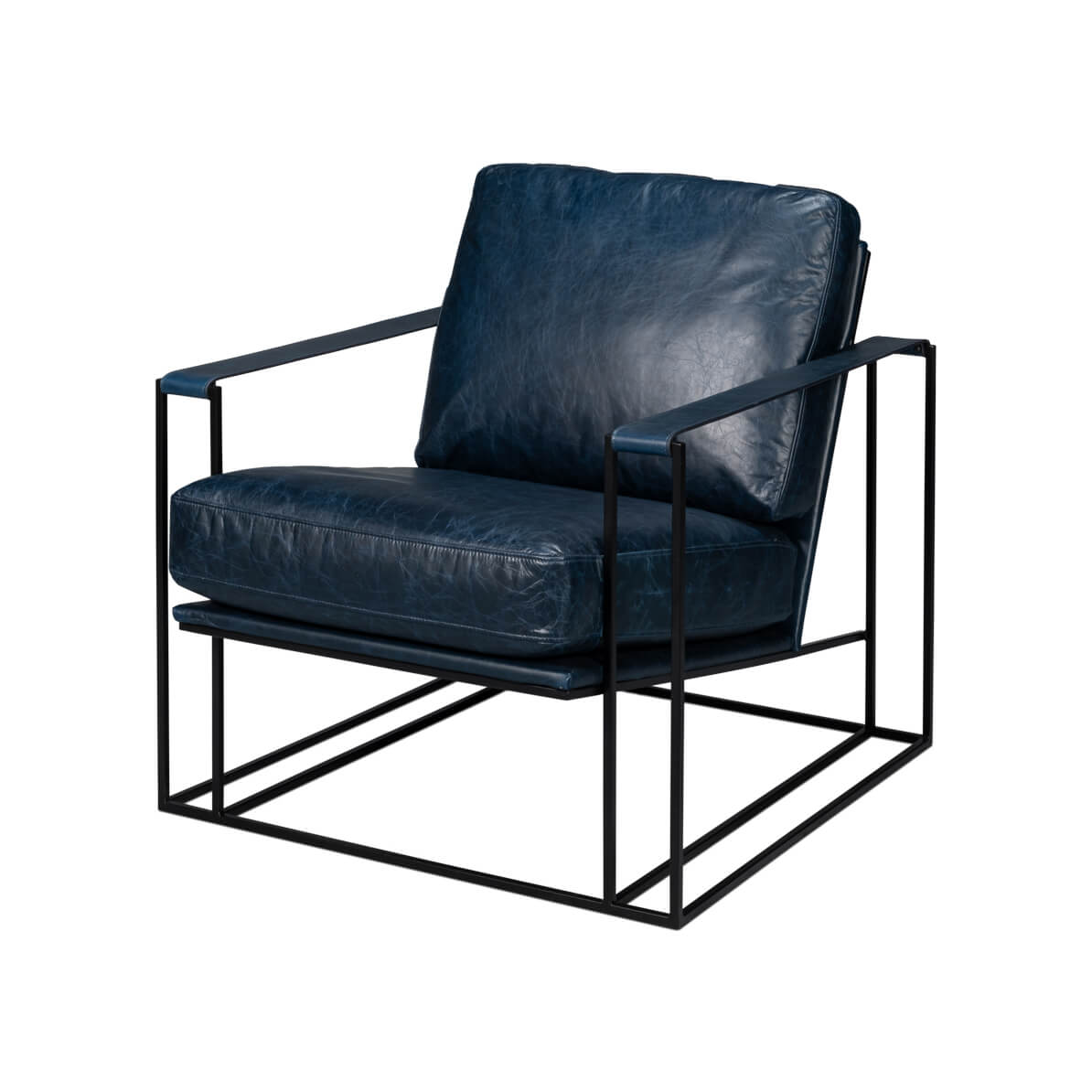 Manhattan Blue Leather Armchair - English Georgian America