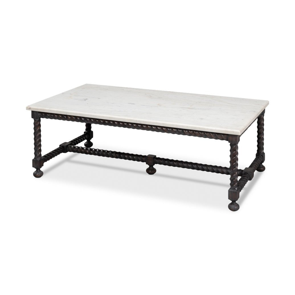 Marble Top Coffee Table with Barley Twist Base - English Georgian America