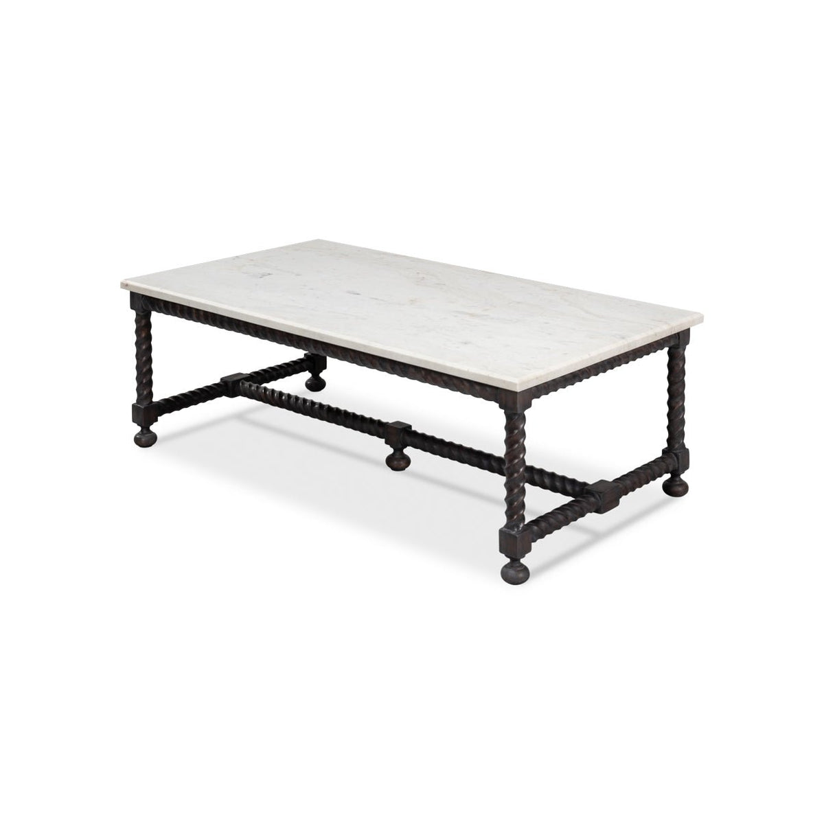 Marble Top Coffee Table with Barley Twist Base - English Georgian America