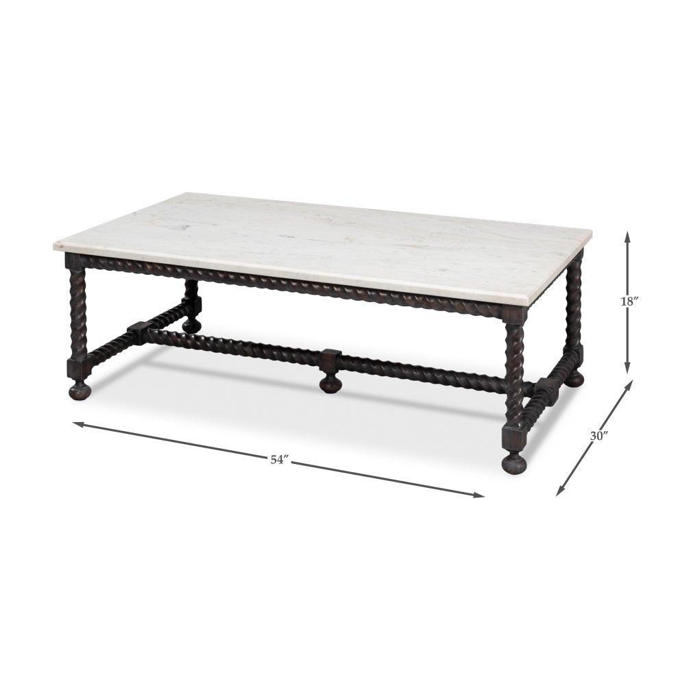 Marble Top Coffee Table with Barley Twist Base - English Georgian America