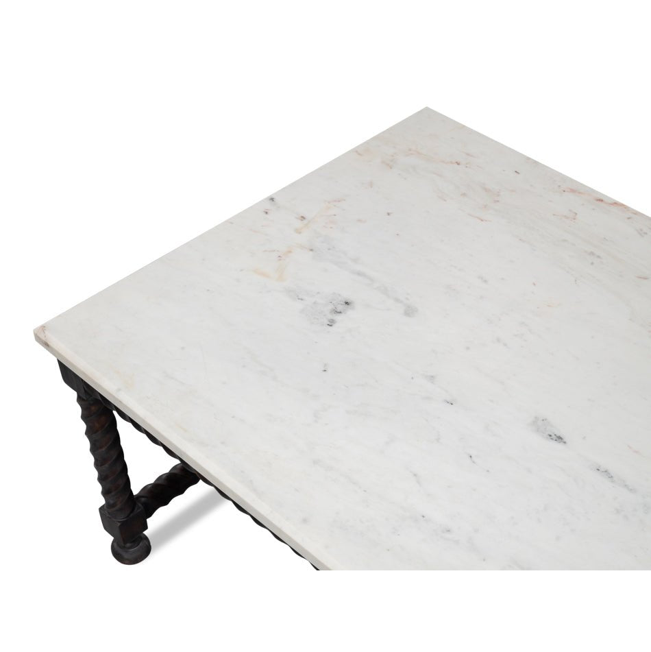 Marble Top Coffee Table with Barley Twist Base - English Georgian America
