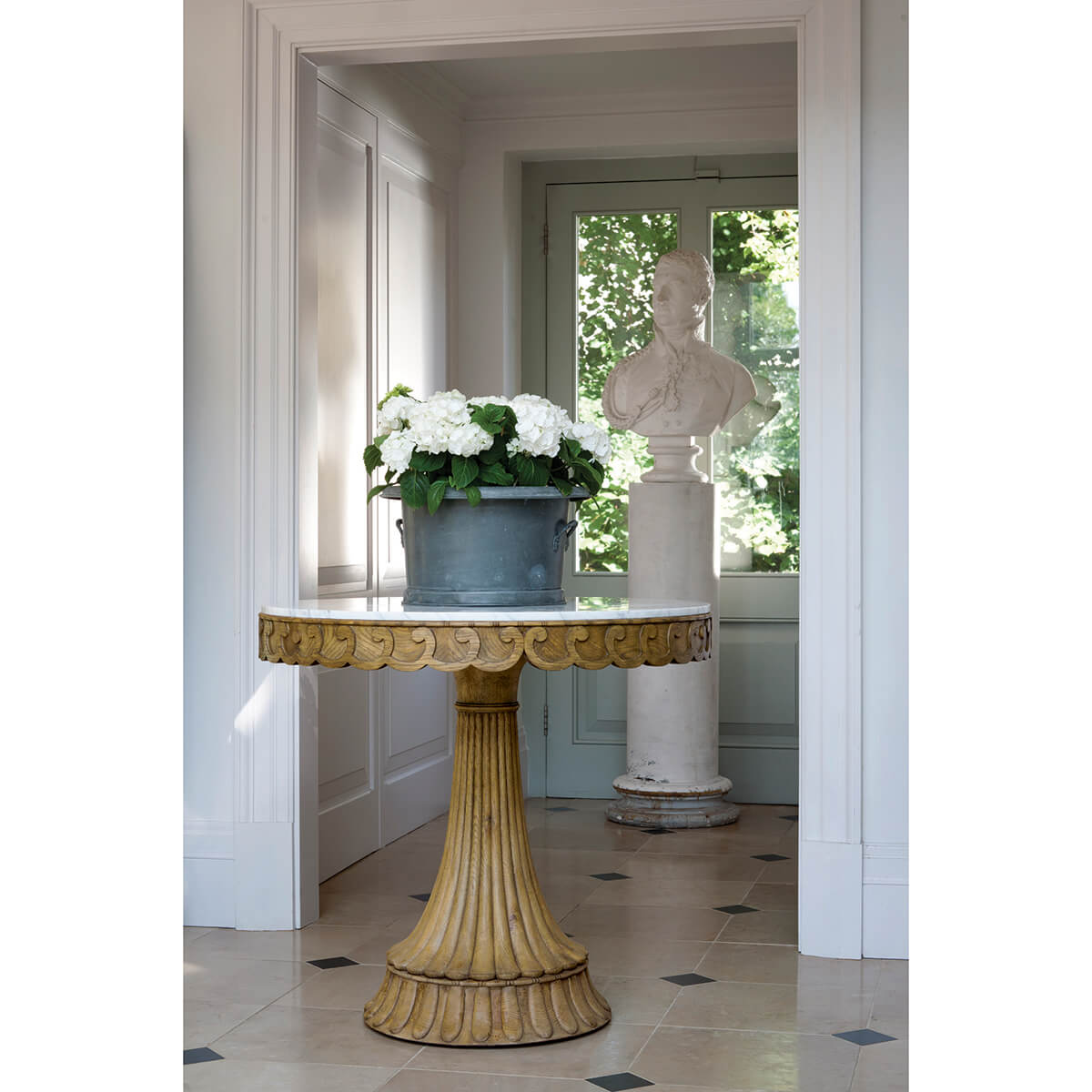 Marble Top Oak Center Table - English Georgian America