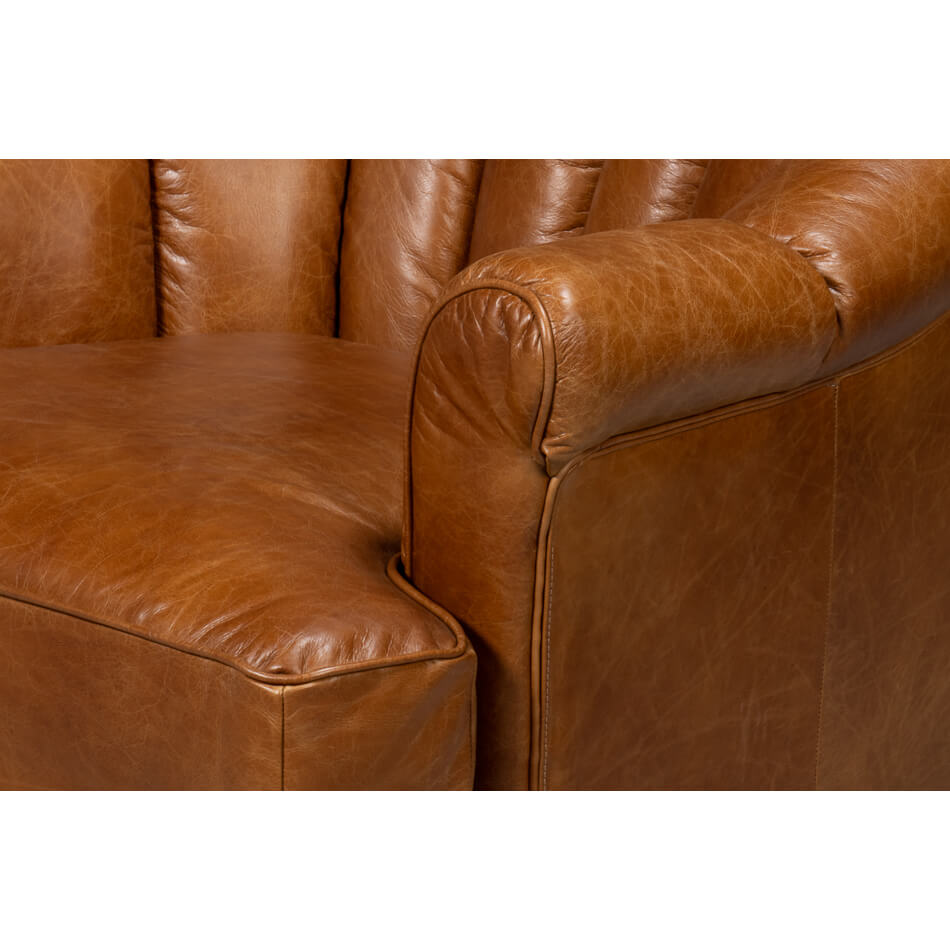 Medium Brown Leather Swivel Chair - English Georgian America