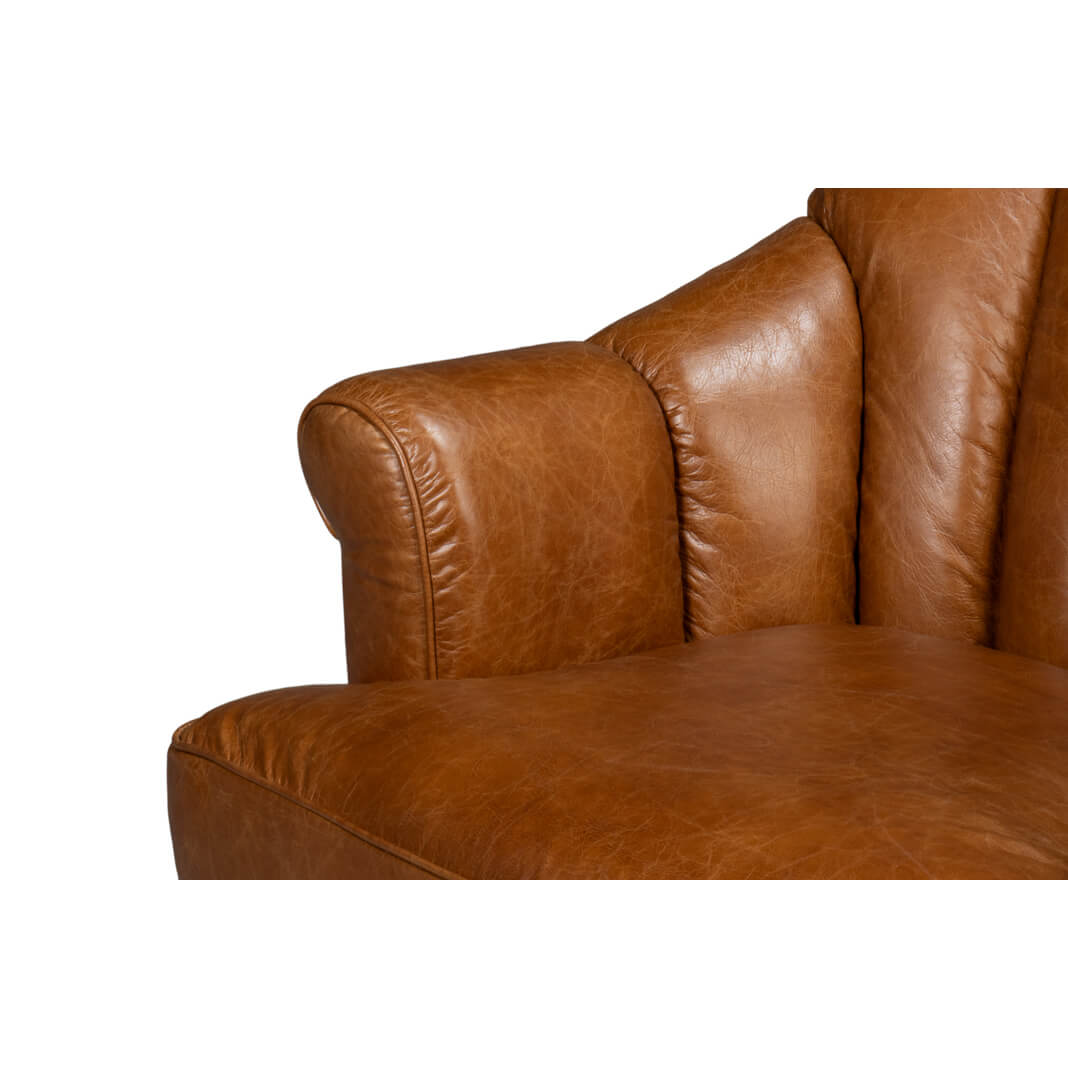 Medium Brown Leather Swivel Chair - English Georgian America