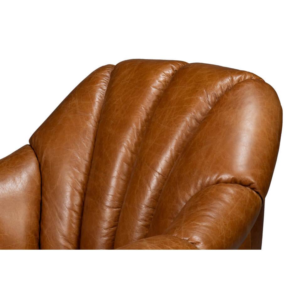 Medium Brown Leather Swivel Chair - English Georgian America