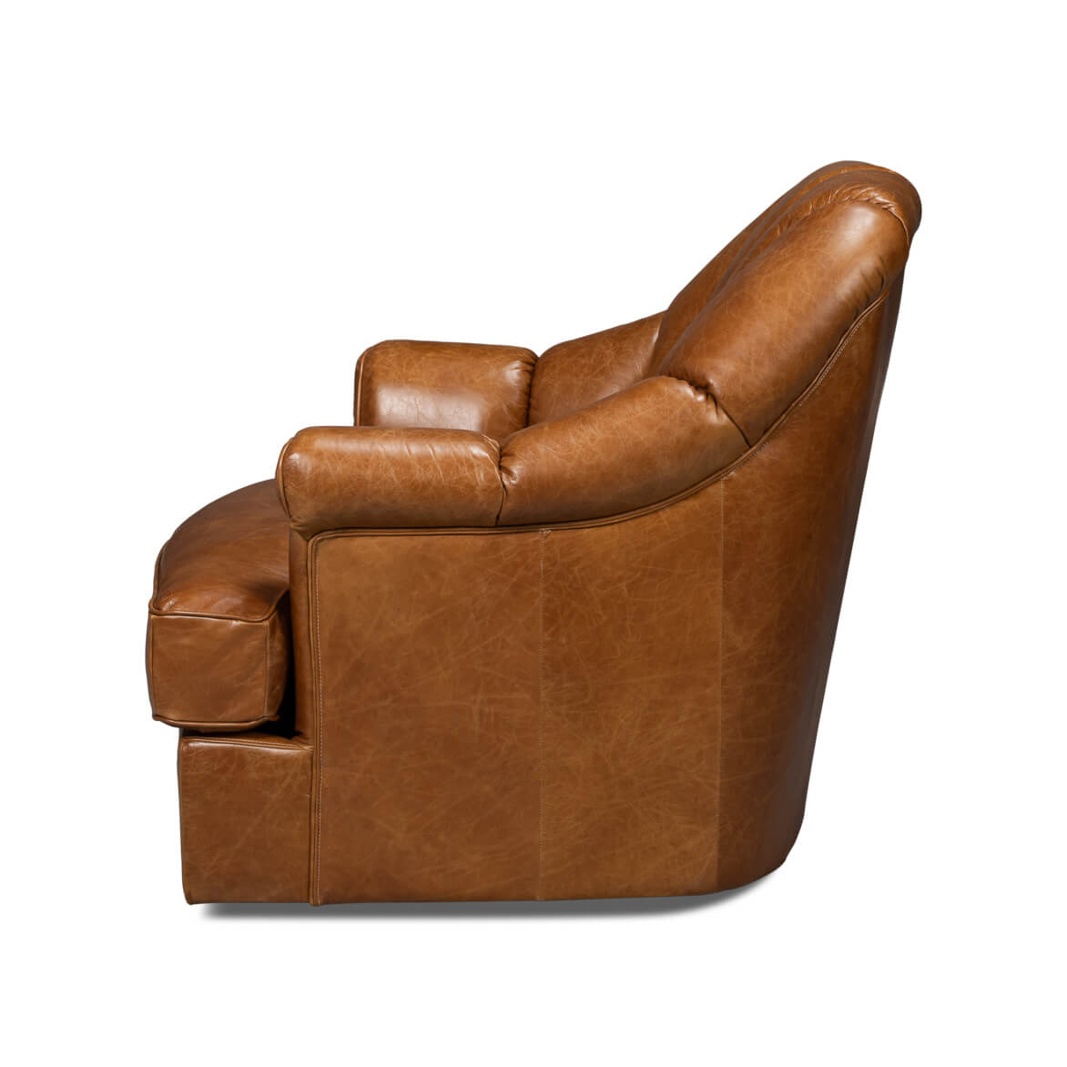 Medium Brown Leather Swivel Chair - English Georgian America